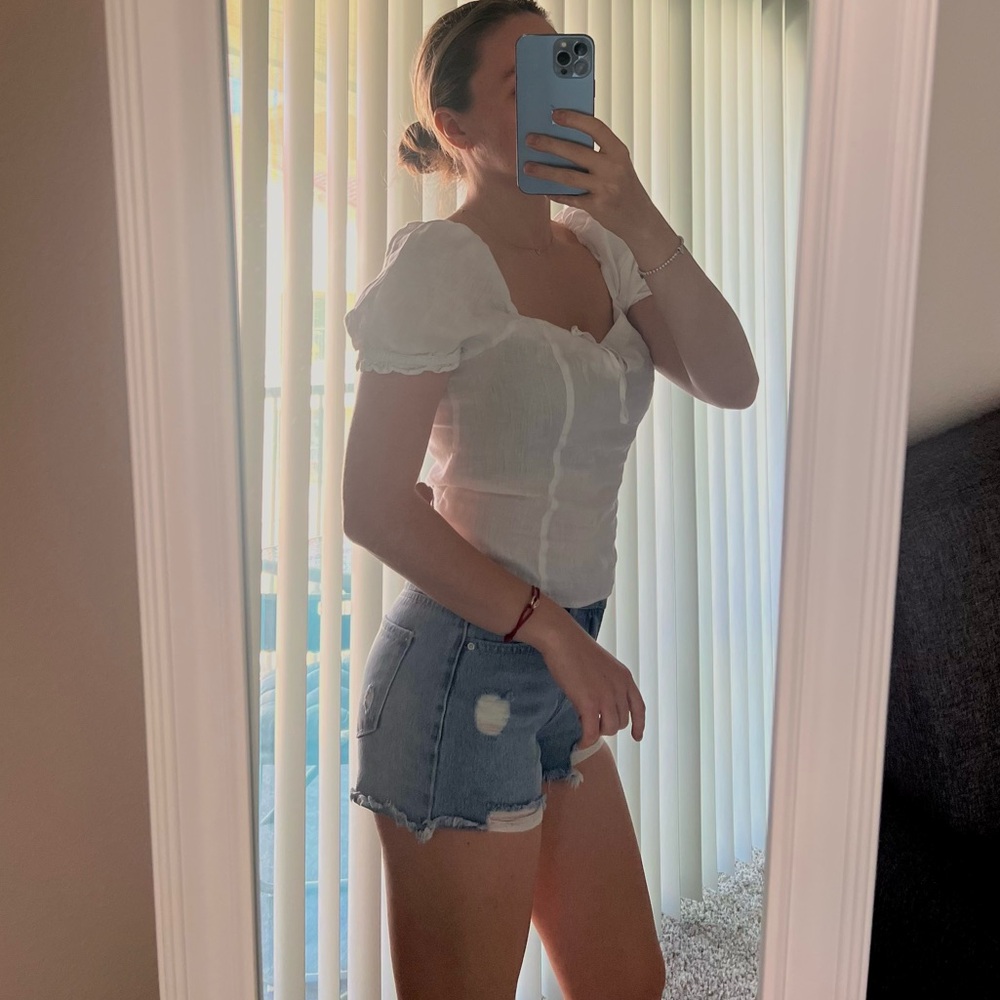 Distressed Blue Jean Shorts with Raw Edges